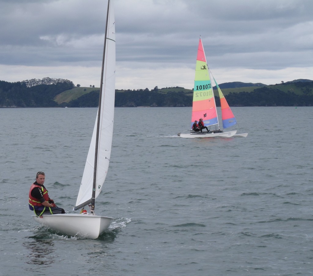 Diversity: Matt Haase in his Europe Dinghy and Fiona Joyce and Stephanie Long in their Hobie 16 catamaran - HARKEN Labour Weekend Regatta © Rosie Reid